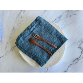 Hemstitched Linen Napkins – 50 cm x 50 cm - Stonewashed Pure Linen Cloth Napkins with Mitered Corners – Set of 4 (Soft Teal Blue)