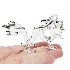 Mr_air_thai_Glass_Blown Tiny 3¼" Clear Gold Lift Forefoot Chinese Asian Dragon Figurine - Miniature Hand Blown Glass Dragons Mythical Creature Animal Crystal Decorative Collectible Figure Décor Gifts