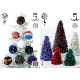 King Cole 9035 Knitting Pattern Tinsel Christmas Trees and Baubles to knit in Tinsel Chunky