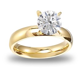 Solitaire Engagement Ring for Women by Ginger Lyne | 4mm Width Gold over Stainless Steel Wedding Ring for Her | Bridal Jewelry for Wife or Girlfriend