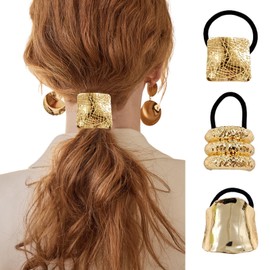papasgix 3-Pack Metal Hair Ties - Gold & Silver Ponytail Hair Cuffs for Women (Set 07)