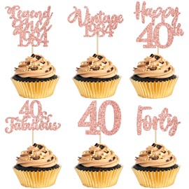 36 piezas de decoración para cupcakes de 40 cumpleaños clásico de 1983, decoraciones para cupcakes de oro rosa con purpurina a 40 fabulosas púas para cupcakes de 40 cumpleaños, boda, aniversario, fiesta, decoración para tartas