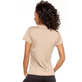 Lightweight Women's Sports T-Shirt - Breathable, Quick-Drying & Elastic - Ideal for Fitness, Running, Yoga - Functional Shirt in Many Colours & Sizes, greige