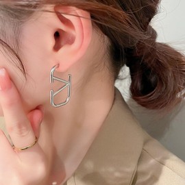 Gold/Silver Geometric Earrings Retro Earrings Women's Temperament Earrings Womens Birthday Gift (Silver)