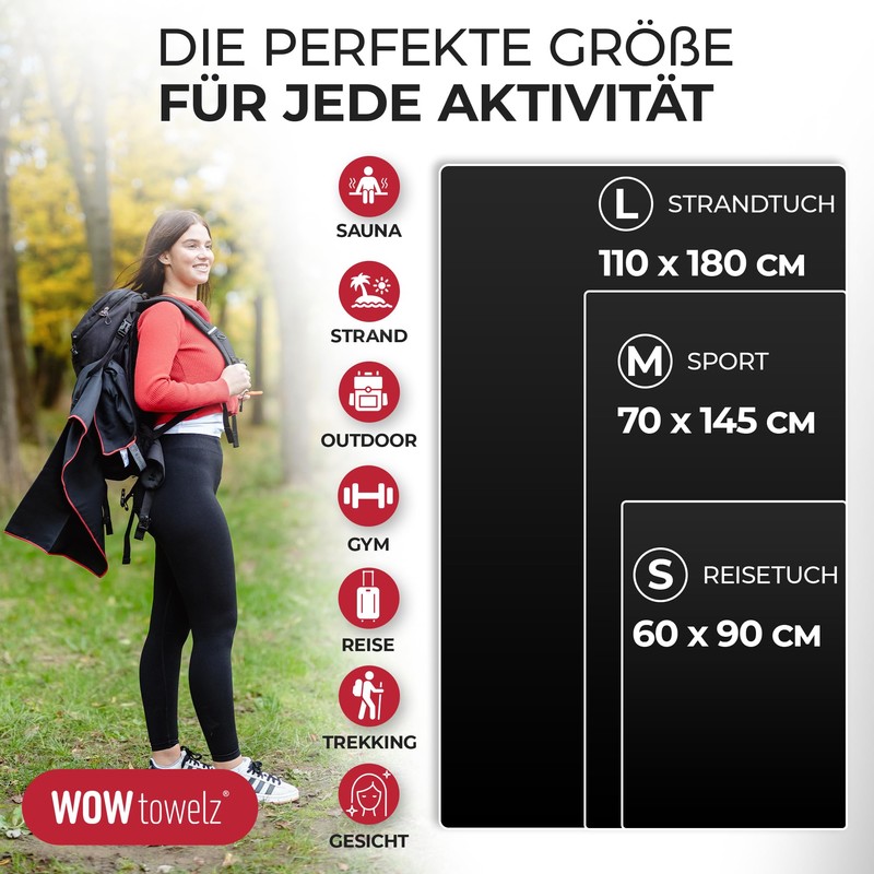 Wowtowelz Microfibre Towel (Black, 180 x 110 cm)