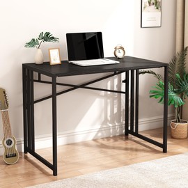 HOBINCHE Folding Small Computer Desk, Foldable Space-Saving Home Office Table, Simple Study Writing Gaming Workstation for Small Space, No Assembly Needed, Black