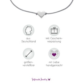 SelfmadeJewelry Handmade Fabric Bracelet with Heart, Grey, Silver