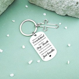 Inspirational Gifts for Women Men Encouragement Uplifting Positive Gifts for Stress Relief Motivational Just Breathe Keychain for Friends Coworkers Boss Religious Cross Keyring for Birthday Graduation