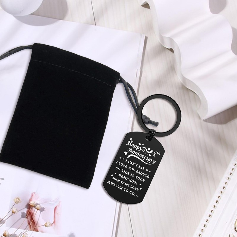 ENGZHI 4th Anniversary Keychain Gifts Women, Fourth Year Down Forver