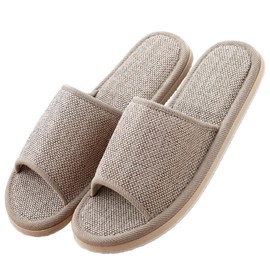 Baluue 2Pairs Summer Slip Eva Slippers of Linen Slippers for Home Hotel Use Lightweight Beige Design Comfortable Cotton Blend for Indoor Living