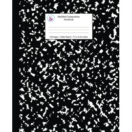 Marbled Composition Notebook: Black Marble Wide Ruled Paper Subject Book