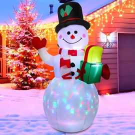 HONGHCL Inflables Navideños 1.5M - Muñeco de Nieve Inflable Navideño con Coloridas Luces LED Giratorias para Decoracion Navidad Exterior, Jardín, Césped, Porche, Fiesta de día Festivo