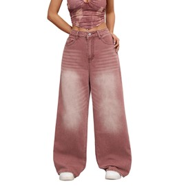OYICAI Womens Baggy Jeans Wide Leg Denim Pants Y2k 90s Vintage Hip Hop Loose Long Trousers Streetwear High Waist Retro Casual 2000s Oversized Extreme Motion Jinco Skater,M15 Red,Medium