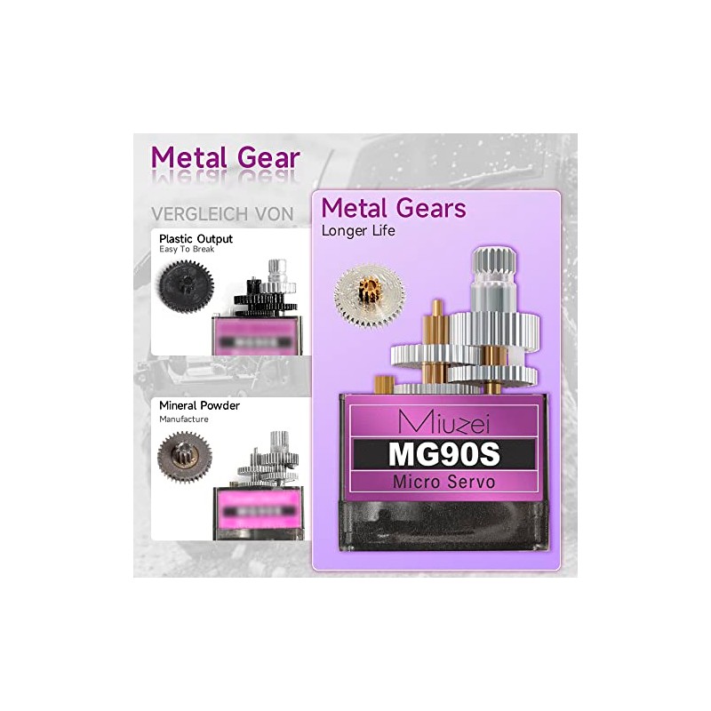 Miuzei MG90S 9G Micro Servo Motor Kit de Motor Engranaje