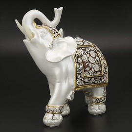17 cm White Elephant Sculpture Vintage Wealth Lucky Collectible Figure Main Decor Feng Shui Decoration