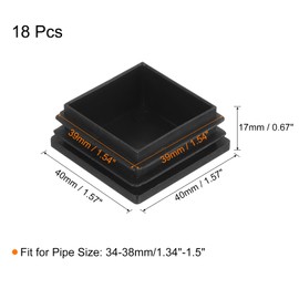 sourcing map 18Pcs Square Plastic Plug Insert, 1.57" x 1.57" Black Plastic Plugs End Cap Tube Cover for 34-38mm Inner Size Metal Pipe Post Furniture Chair Legs