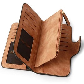 Wallet Clutches Ladies PU Leather Clutch Purse Credit Card Coin Holder Bifold (Brown)