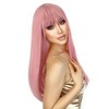 QAUARUMSUN 26 Inch Pink Wig With Bangs Long Wavy Wigs