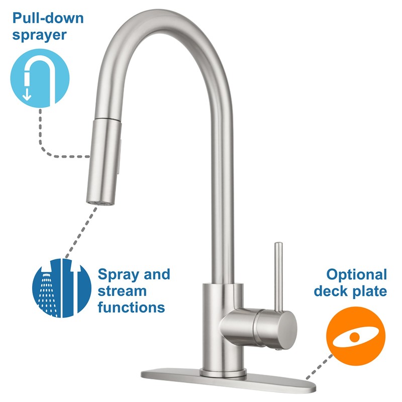 Pacific Bay Bellevue Pull-Down Kitchen Faucet – Single-Handle with in-Line