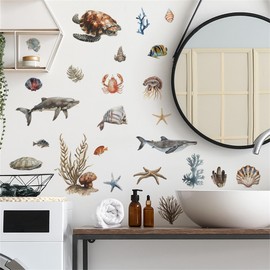 WAFT YEARN Removable Vinyl Whale Wall Decal Sea Life Wall Sticker Decor Nursery Kidsroom School Classroom Livingroom Bedroom Bathroom Coastal Ocean Fish Murals Decals