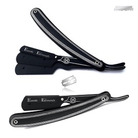 Black and Silver Straight Edge Razor for Barbershops and Home Use - All Purpose Hair Shaving Razor Compatible with Double Edge Blades