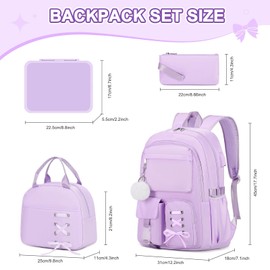 Scothen Backpack for Girls with Bento Lunch Box Set, School Bag Bookbag for Teens Girls Kids Student, 43oz Lunch Containers Lunchbox, Insulated Lunch Bag & Pencial Case, Back To School Gift (Purple)