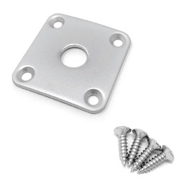 Vintage Forge Satin Chrome Metal Jack Plate Compatible with USA Les Paul Guitar Square Curved with Screws JPS30-SAT