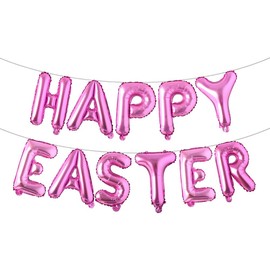 Happy Easter Letter Decorations for Spring Party Supplies, Premium Foil Balloons Banner Garland Party Favor for Mantle Fireplace Wall Indoor Outdoor Home Decoration (HAPPY EASTER Rose Red)