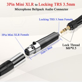 QIANRENON Mini XLR to TRS 3.5mm Wireless Microphone Connector 3Pin Mini XLR Female to Locking TRS 3.5mm Female Headphone Stereo Adapter Mini XLR to Locked 1/8 Balanced Audio Socket, for Lavalier Mic