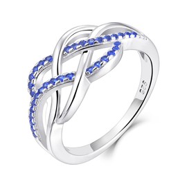 YL Celtic Ring, 925 Sterling Silver 5A Cubic Zirconia Anniversary Eternity Celtic Knot Ring for Women, Silver, Sapphire