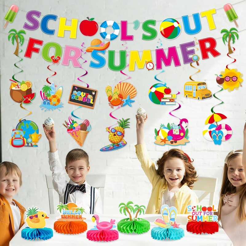 School's Out for Summer Decorations Include Summer Theme Banner Hanging