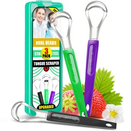 CATACC PRO 3 Pack Metal Tongue Scrapers for Kids Adults, Stainless Steel Tongue Cleaner Scrubber with Travel Case