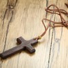 Rockyu Men's Long Cross Necklace Popular Cross Wooden Charm Black