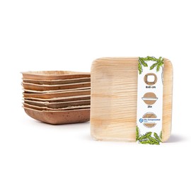 BIOZOYG Snack Bowl Set I 25 pcs. Organic Disposable Bowls Square 80ml, 8x8cm I Compostable Party Tableware, Biodegradable I Palm Leaf Disposable Dishware for Finger Food Dips Tasting Buffet