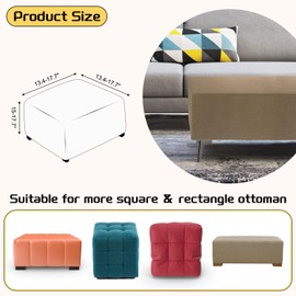 sourcing map Ottoman Cover Square, Jacquard Ottoman Slipcover with Elastic Bottom, Stretchable Footrest Stool Covers for Living Room Furniture Protector (Ligth Coffee, Small Size)