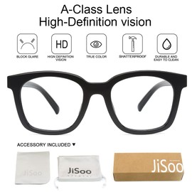JiSoo Oversized Reading Glasses 1.75 Women Men, Trendy Designer Readers Large Frame with Spring Hinge, Black 1.75