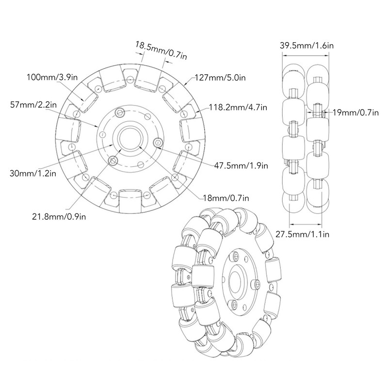 127mm Double Aluminum Omni Wheel with Bearing Rollers Omni Directional