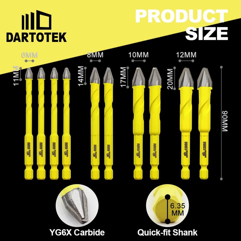 Crooked Head Eccentric Drill 6/8/10/12MM Sets of Bits DARTOTEK Twist
