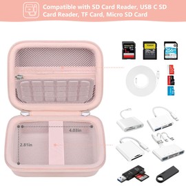 Supmay Computer Memory Card Readers Organizer Case Compatible with SD Card Reader, USB C SD Card Reader, TF Card, Micro SD Card, Portable Memory Card Accessories Storage Bag Travel Case, Pink