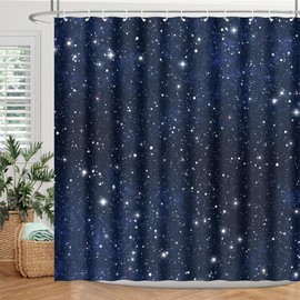 BIYSUC Night Sky Stars Shower Curtain Blue Starry Space Galaxy Universe Pattern Bathroom Home Decor Waterproof Polyester Fabric 72Lx72W Inch 12 Pack Plastic Hooks