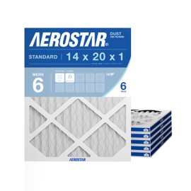 Aerostar 14x20x1 MERV 6 Air Filter, 6 Count, ACTUAL SIZE (13.50 x 19.50 x 0.75), HVAC, Air Conditioning & Furnace Filter for Dust, Lint & Pollen Control (MPR 300 / FPR 3), Made in USA