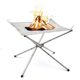 TaktZeit Outdoor Fire Pit for Camping Portable Lightweight Bonfire Stand with Stainless Steel Mesh Foldable Camping Grill (16.5" x 16.5" x 13", Silver)