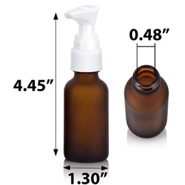 JUVITUS 1 oz / 30 ml Frosted Amber Glass Boston Round Bottle with White Lotion Pump (6 Pack)