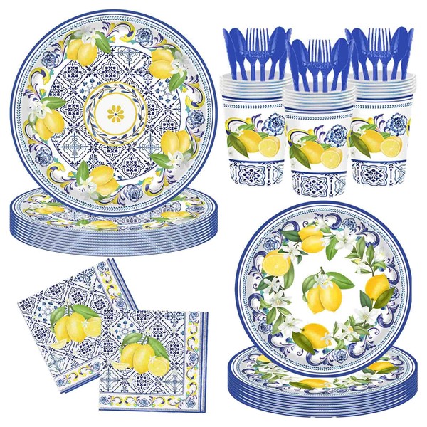 WEIKA 168 Pcs Capri Lemon Party Disposable Tableware Set: 9"