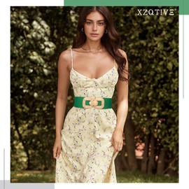 XZQTIVE Women Wide Elastic Belts for Dress Fashion Stretchy Waist Belts for Ladies with Gold Buckle, Light Green (Gold Buckle), Fit Waist 33-37in