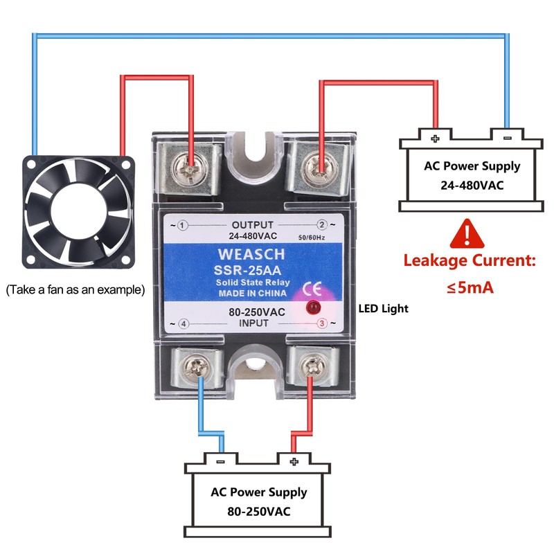 Weasch Single Phase Solid State Relay, SSR-25AA, AC to AC,
