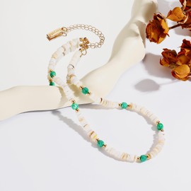 BERYOHZ Genuine Natural Puka Shell Necklace Hawaiian Style Seashell Stone CCB Beaded Beach Choker for Women(BN-0067-Beige)