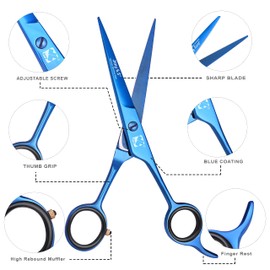 Jimy Professional Hair Scissors 6.5" Stainless Steel Sharp - Smooth Razor Edge Series Shears for Hair Cutting, Hair Cut Scissor for Women & Men and Salon (Blue Barber Scissors)