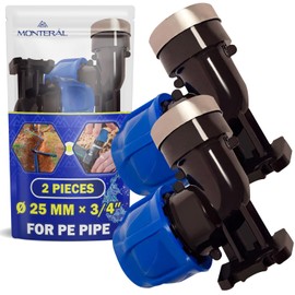 2 x Screw Connection Diameter 25 mm x 3/4 Inch Angle 90° with Wall Bracket and Internal Thread Reinforced with Galvanised Steel Ring Made of Polypropylene PP Fitting for Connecting Polyethylene PE