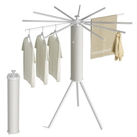 SUNOUTLY Tripod Clothes Drying Rack, Garment Rack Portable and Foldable Space Saving Laundry Drying Rack - Dryer Rack Clothing Floor Folding Balcony Bedroom Household (Silver(Aluminum), 12 rods)